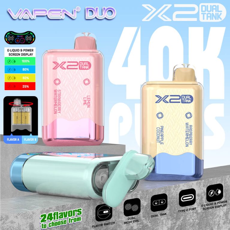 VAPEN DUO Twins 40000 Puffs Disposable Vape 40K Puff 2 x 20000 Flavors in 1 Dual Pod Mesh Coil Smart Display Screen EU Warehouse Vapsolo Triple 30000 (2)