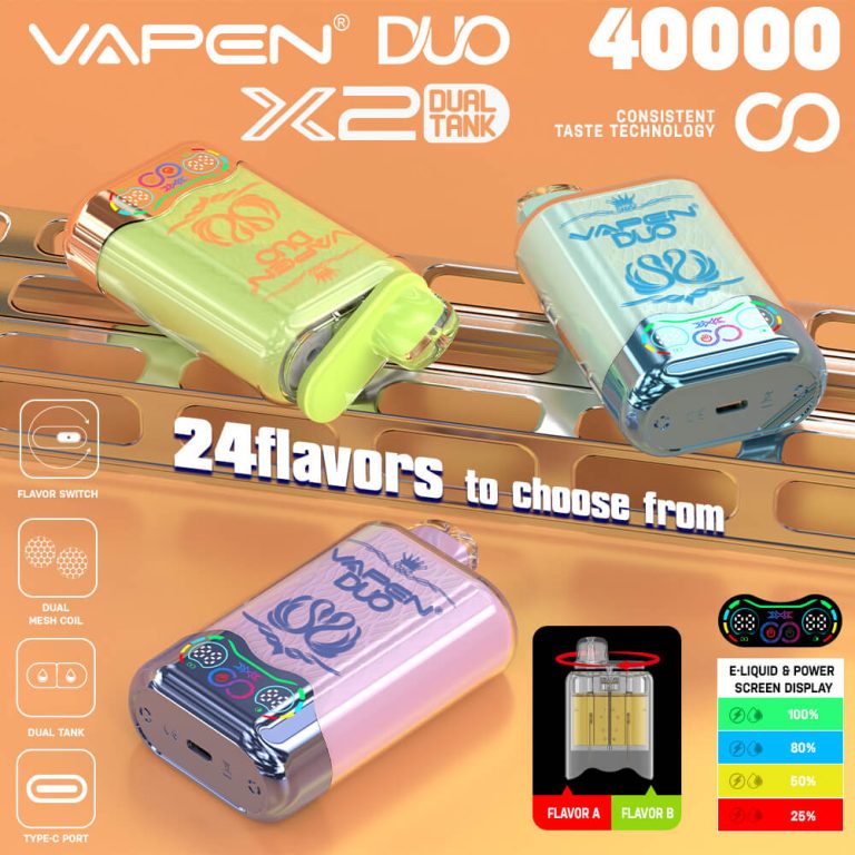 VAPEN DUO Twins 40000 Puffs Disposable Vape 40K Puff 2 x 20000 Flavors in 1 Dual Pod Mesh Coil Smart Display Screen EU Warehouse Vapsolo Triple 30000 (5)