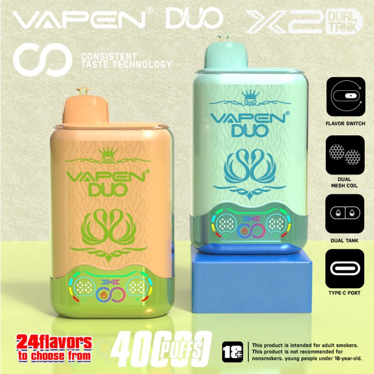 VAPEN DUO Twins 40000 Puffs Disposable Vape 40K Puff 2 x 20000 Flavors in 1 Dual Pod Mesh Coil Smart Display Screen EU Warehouse Vapsolo Triple 30000 (6)